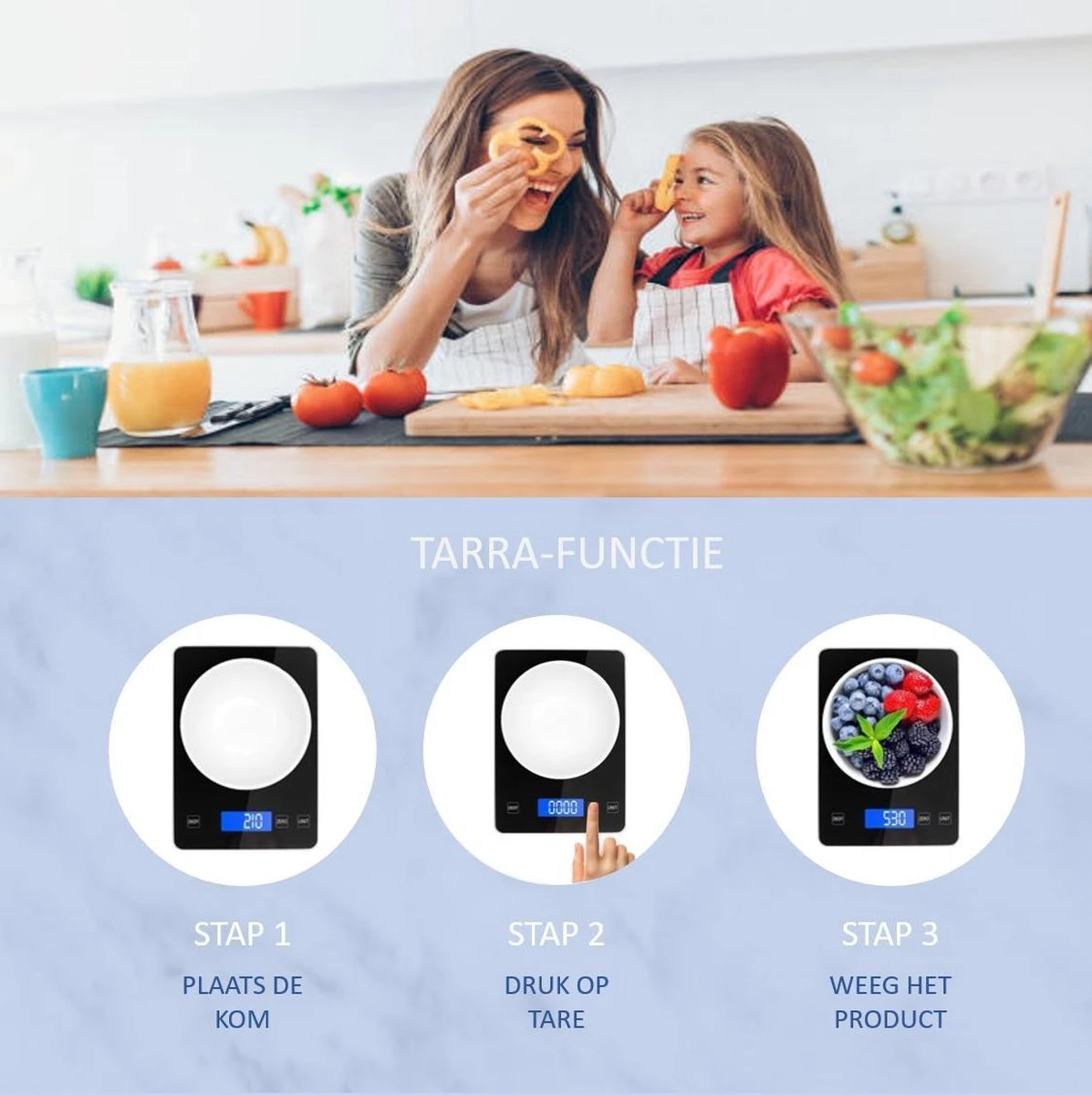 Hermanos® Digitale Precisie Keukenweegschaal - Weegschaal Keuken - 1 Gr Tot 15 Kg - Tarra Functie - Bluetooth Met Voedingsapp - Incl. Batterijen - Zwart - Afbeelding 5