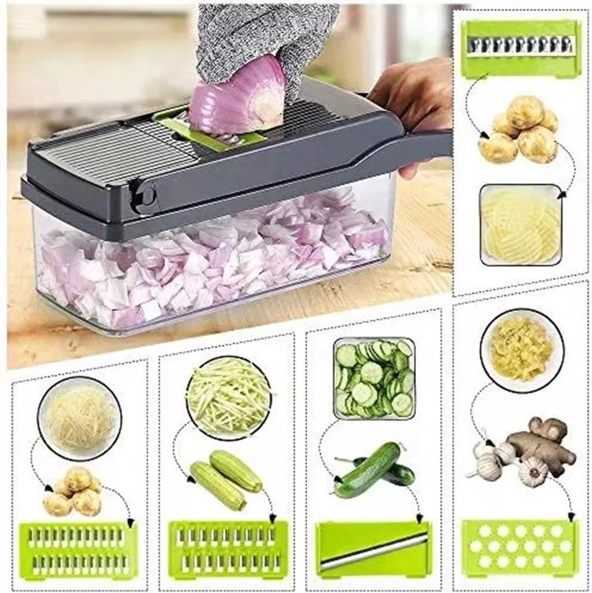 Luxe Groentesnijder Set - Multifunctionele Groentesnijder - Mandoline - Uiensnijder - Groentensnijder - Keukensnijder - Keukenmandoline 15 Delig - Afbeelding 5