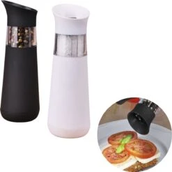 Cheqo® Elektrische Peper & Zoutmolen - Peper En Zoutmolen Set - Elektrisch - Zout Pepermolen Op Batterijen - Instelbare Grofheid - Kruidenmolen - 2 Stuks