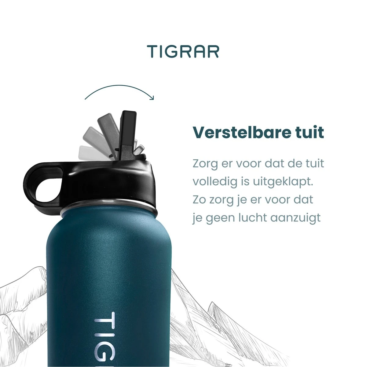 Tigrar - Waterfles - Drinkfles - Thermosfles 1 Liter Dubbelwandig - RVS - (Staal) Blauw - Incl. Extra Dop 3 Rietjes En Reiniger - Afbeelding 3