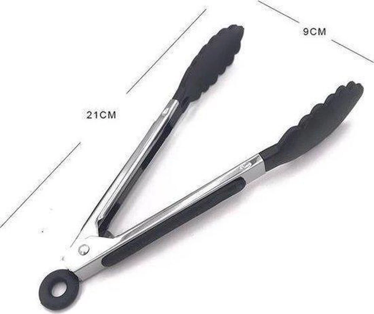 Merkloos BBQ Siliconen Tang - Vleestang - Serveertang - Keukentang - Salade Tang – Barbecuetang – Zwart 21cm - Bbq Tang - Vleestang - Afbeelding 8
