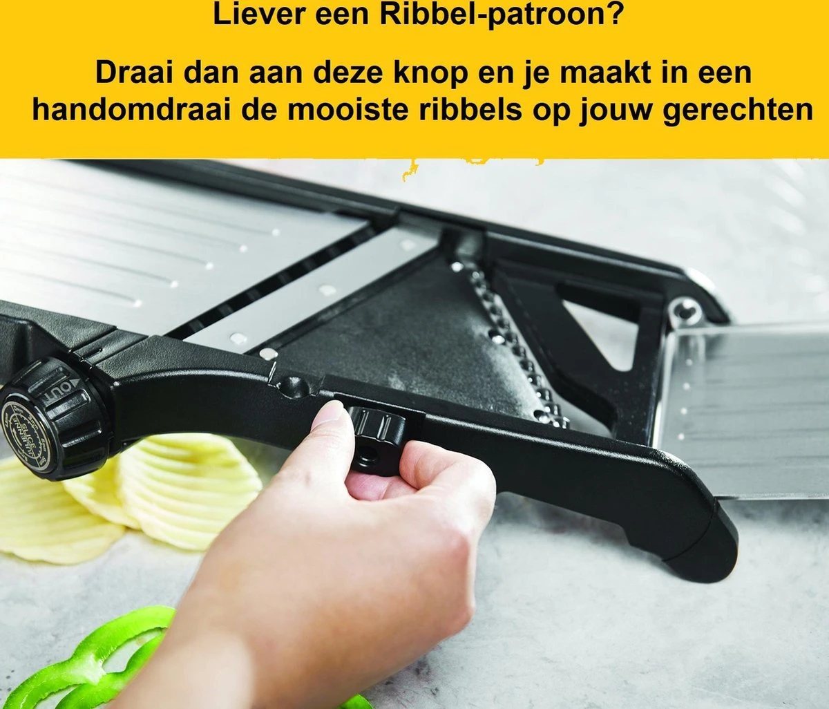 Mandoline - Vlijmscherp - Keukensnijder – Groentesnijder – Incl. Anti Snij Handschoenen En Snij Hulp - Qwality - Afbeelding 2