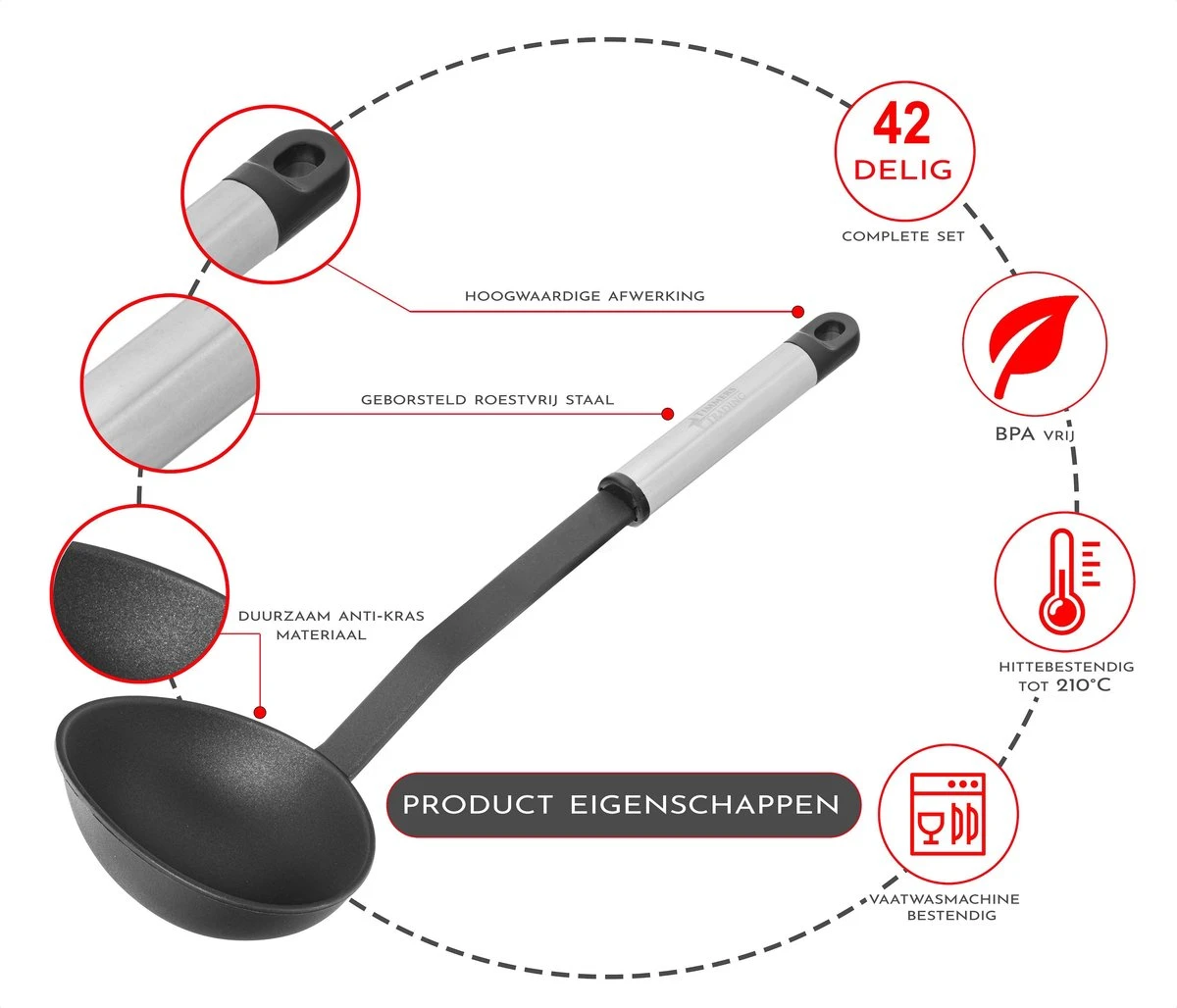 Kookgerei Set - Zwart - 42-delig - Keukengerei - Afbeelding 2