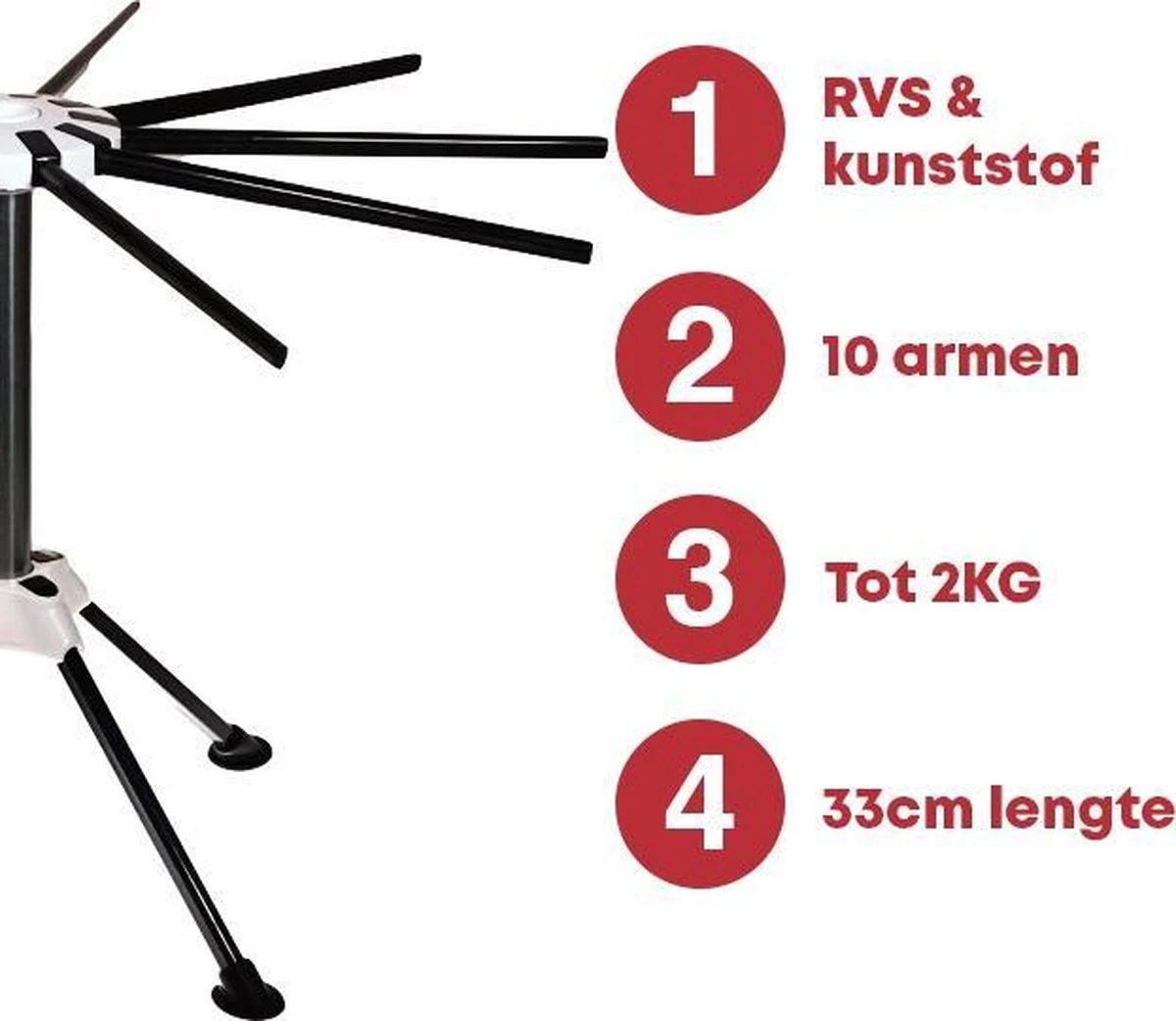 YUGN Pasta Droogrek RVS En Pastarek Inklapbaar - Pasta Droger Voor Oa Spaghetti En Is Vaatwasserbestendig - Met Gratis E-Book - Ruim 10 Armen Van 19 Cm En Hoogte Van 32cm - Cadeau Tip - Afbeelding 10