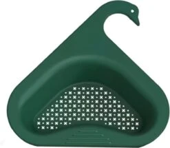 Merkloos Kunststof - Vergiet - Donkergroen - Driehoek - Zeef - Spoelbak - Gootsteen - Zwaanvorm - Lange Haak