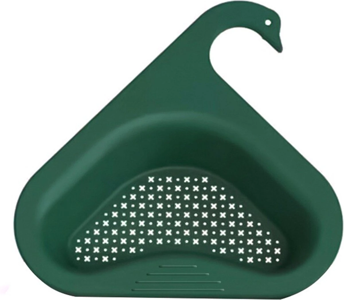 Merkloos Kunststof - Vergiet - Donkergroen - Driehoek - Zeef - Spoelbak - Gootsteen - Zwaanvorm - Lange Haak
