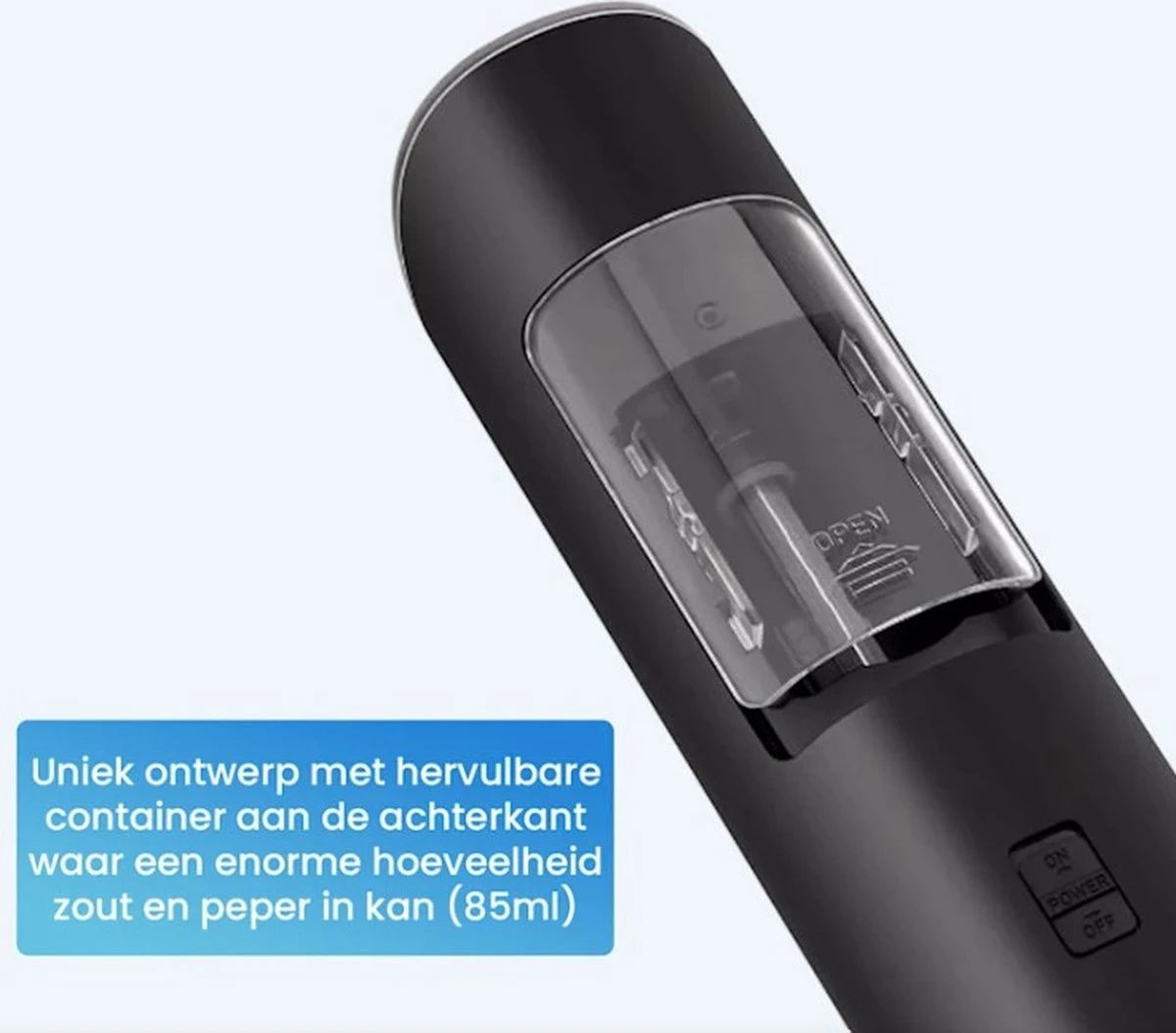 Goga Elektrische Pepermolen En Zoutmolen – Pepermolen – Zoutmolen – Verstelbaar – Zwart – Elektrisch – Kruidenmolen - Automatisch -Set Van 2 - Afbeelding 2
