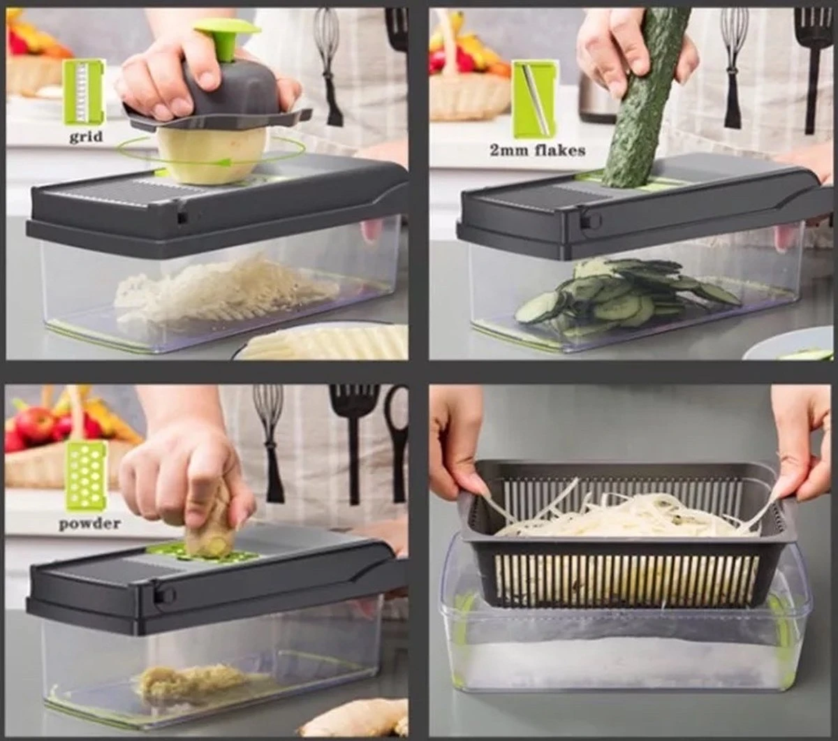 Luxe Groentesnijder Set - Multifunctionele Groentesnijder - Mandoline - Uiensnijder - Groentensnijder - Keukensnijder - Keukenmandoline 15 Delig - Afbeelding 6