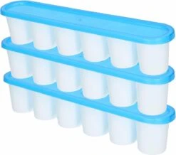 3x Grote Ijsblokjes/ijsklontjes Vormen Met Deksel Blauw - 6 Stuks - Ijsblokjes/ijsklontjes Makers - 30 X 6 Cm