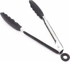 Merkloos BBQ Siliconen Tang - Vleestang - Serveertang - Keukentang - Salade Tang – Barbecuetang – Zwart 21cm - Bbq Tang - Vleestang