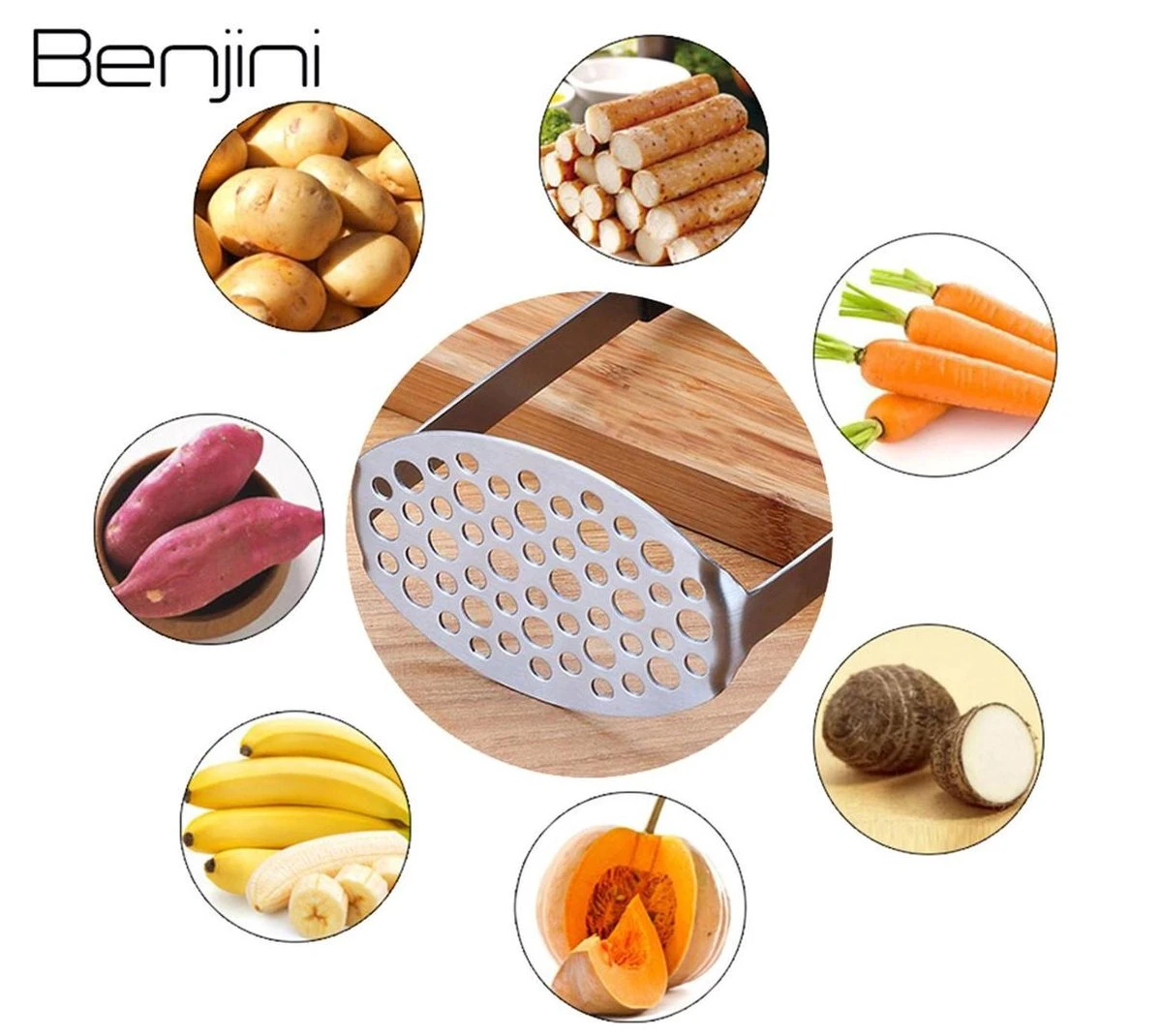 Aardappelstamper | Professioneel | Stamper | Pureestamper | Potato Masher | Pureerder | Stamppot Stamper | Matt Steel | Horizontale Handgreep | Professioneel | Ergonomische Handgreep | Handmatig | Vaatwasserbestendig - Afbeelding 4