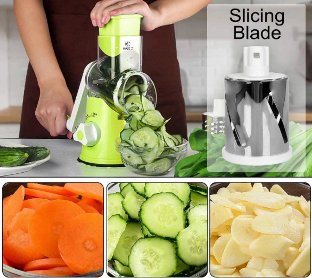 W&Z® Mandoline Groentesnijder- Slicer Dicer - Rasper - Keukensnijder - Vaatwasser Bestendig - Afbeelding 3