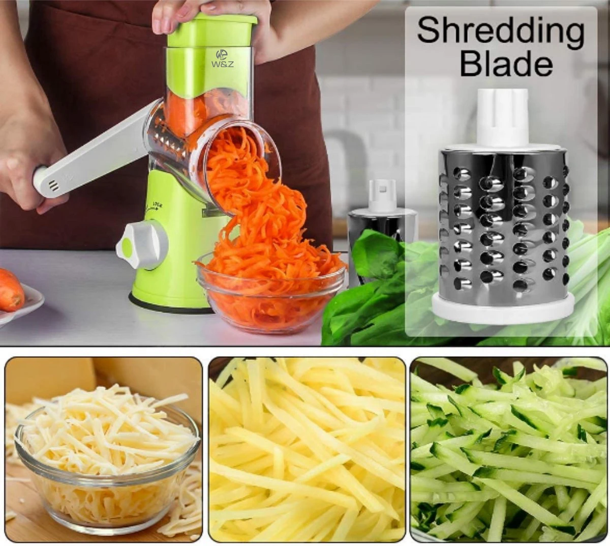 W&Z® Mandoline Groentesnijder- Slicer Dicer - Rasper - Keukensnijder - Vaatwasser Bestendig - Afbeelding 2