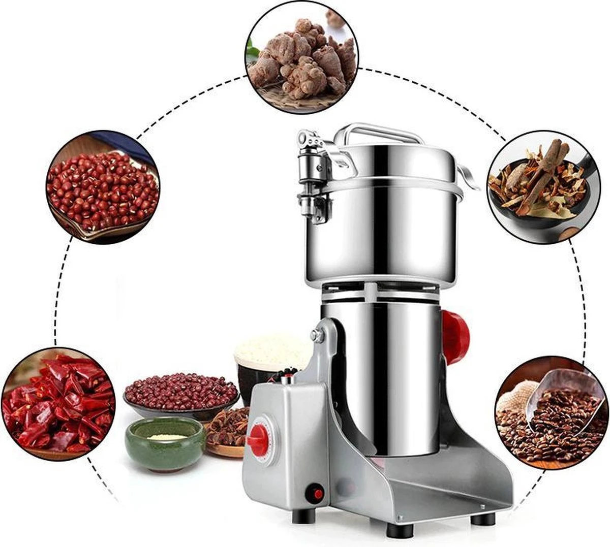 Professionele Graanmolen Elektrisch 700 Gram - Kruiden Maler - Sprice Grinder - Kruidenmolen - RVS - 2500W - Afbeelding 11