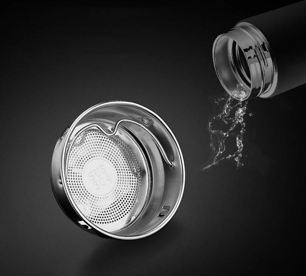 Thermosfles 500 Ml - Met Thee Filter - Mat Zwart - Afbeelding 3