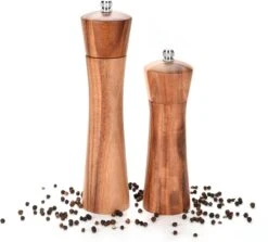 VITAMO™ Peper En Zoutmolen Set Van Acacia Hout Met Keramische Maalschijven - Grove En Fijne Maling - Instelbaar - Handmatig - Duurzaam En Tijdloos Acaciahout