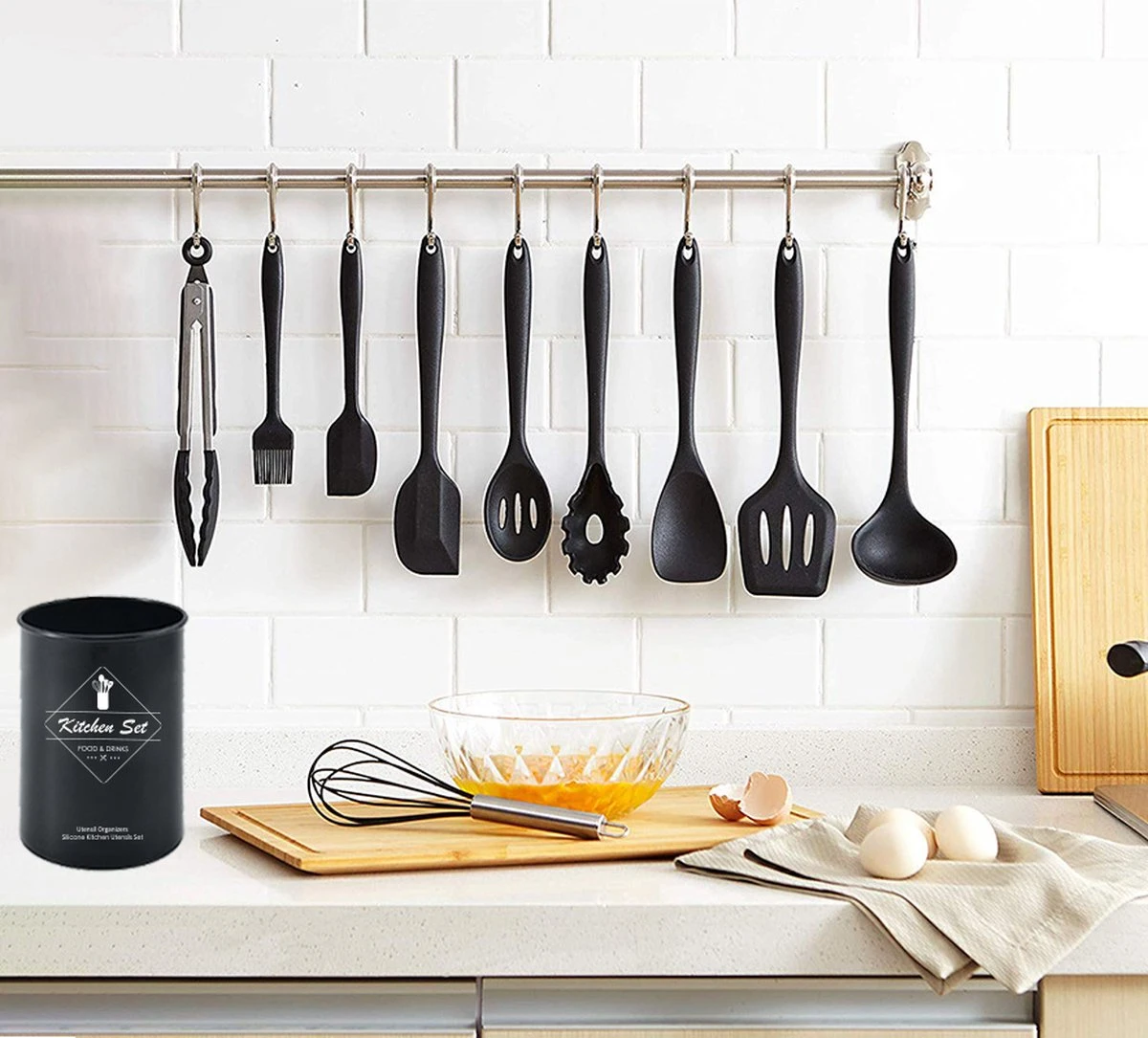 VAIVE Kookgerei Set Met Houder 12-delig - Keukengerei Set - Garde - Spatel Silicone - Afbeelding 5
