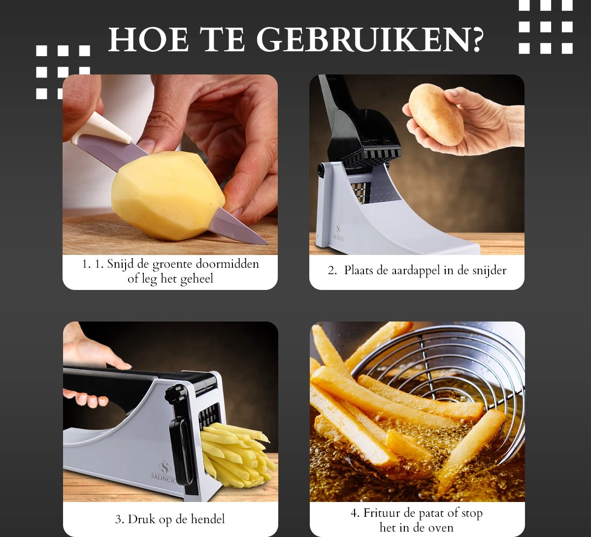 Salincio Frietsnijder – Sterke RVS Mes - Patatsnijder - Groentesnijder - Mes Voor Patat - Compact En Veilig - Afbeelding 6