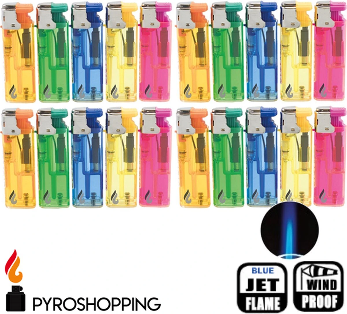 PS Stormaansteker Voordeelset 20 Stuks - Gekleurde Stormaanstekers Navulbaar Met Verstelbare Vlam - Afbeelding 4