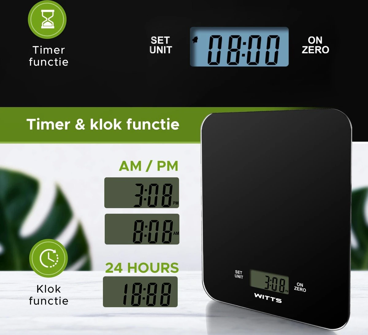 Witts Digitale Precisie Keuken Weegschaal – 1gr Tot 15 Kg – Tarra Functie – Elektrisch – Zwart - Afbeelding 5