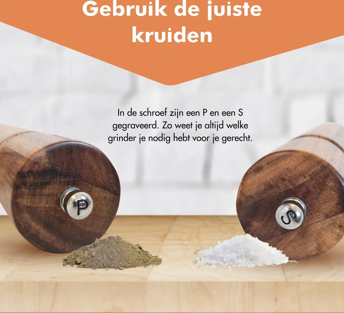 Luxe Peper En Zoutmolen Set - Pepermolen - Acacia Hout - RVS - 21cm Rond - Afbeelding 2