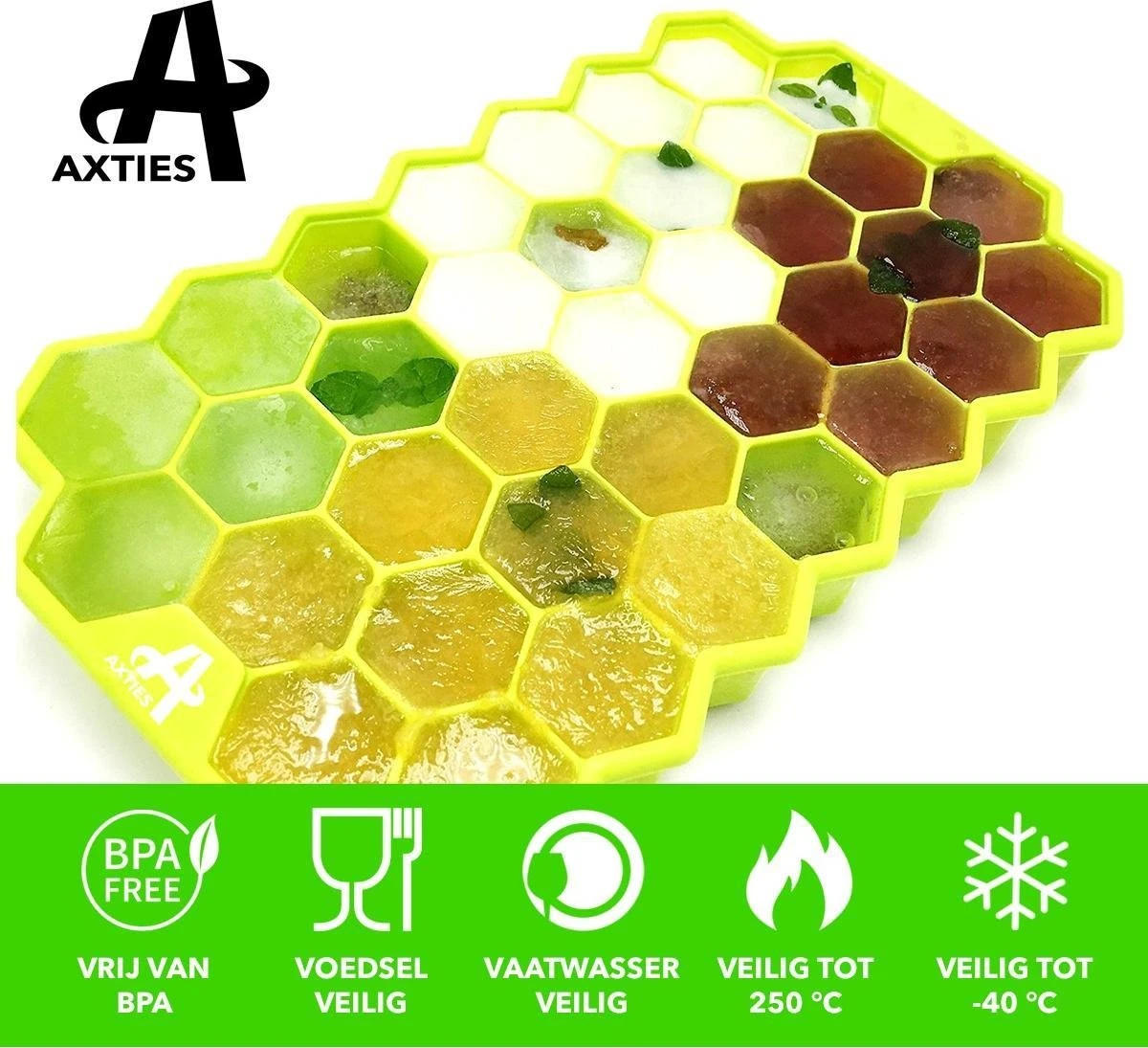 Axties - IJsblokjesvorm Met Deksel - Siliconen - Multicolor - 4 Stuks - Afbeelding 7