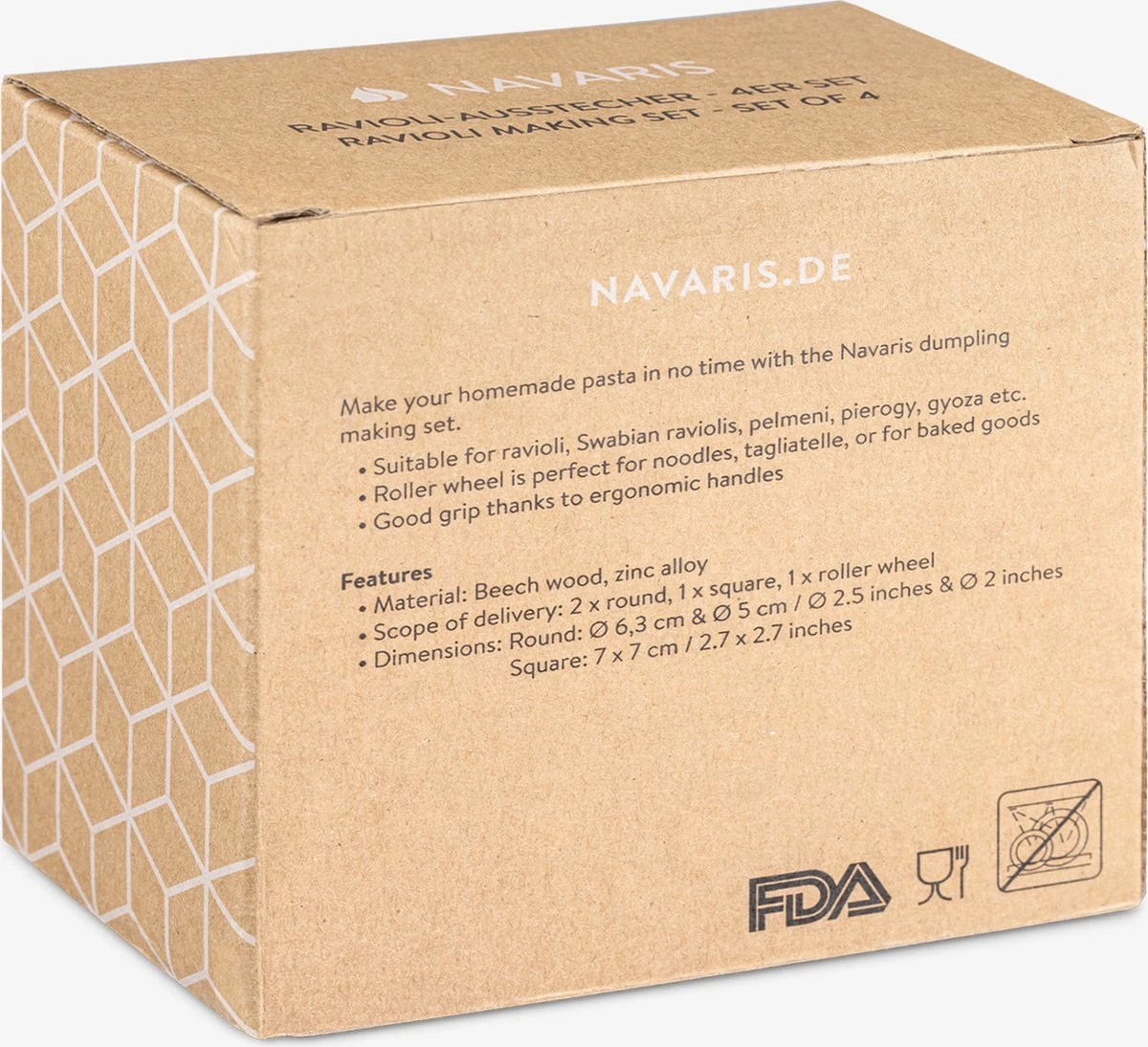 Navaris Set Van 4 Raviolisnijders - Raviolimakers Met Houten Handvat - Set Van 3 Vormsnijders En 1 Pastawiel Voor Het Snijden Van Zelfgemaakte Ravioli - Afbeelding 4