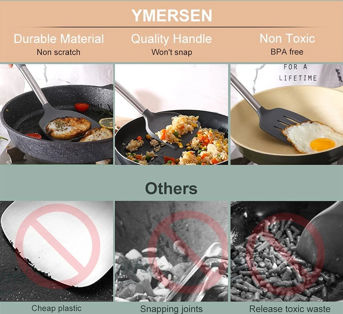 Merkloos Keukengerei Set Met Houder 12-delig - Siliconen – Ophangbaar - Antiaanbak Laag – Hittebestendig En BPA Vrij - Zwart - Afbeelding 4