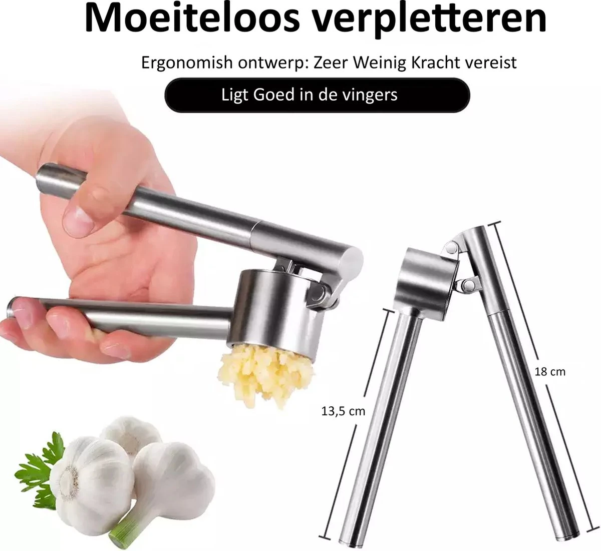 Knoflookpers - Gemberpers - RVS - Vaatwasserbestendig - Hoogwaardig Roestvrijstaal - Afbeelding 2
