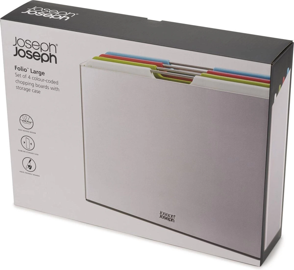 Joseph Joseph Folio Snijplanken - Set Van 4 Stuks - Met Houder - Snijplank Vis Vlees Groenten Brood - BPA Vrij - Vaatwasserbestendig - Keukenhulp - Keukentool Zilver - Afbeelding 6