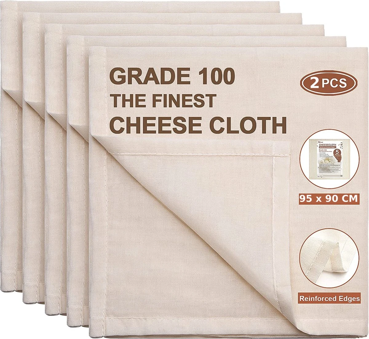 BOTC Kaasdoek - Passeerdoek - 95 X 90 Cm - 2 Stuks -zachte Neteldoek - Passeerdoek - 100% Linnen – Ongebleekt - Micromousseline