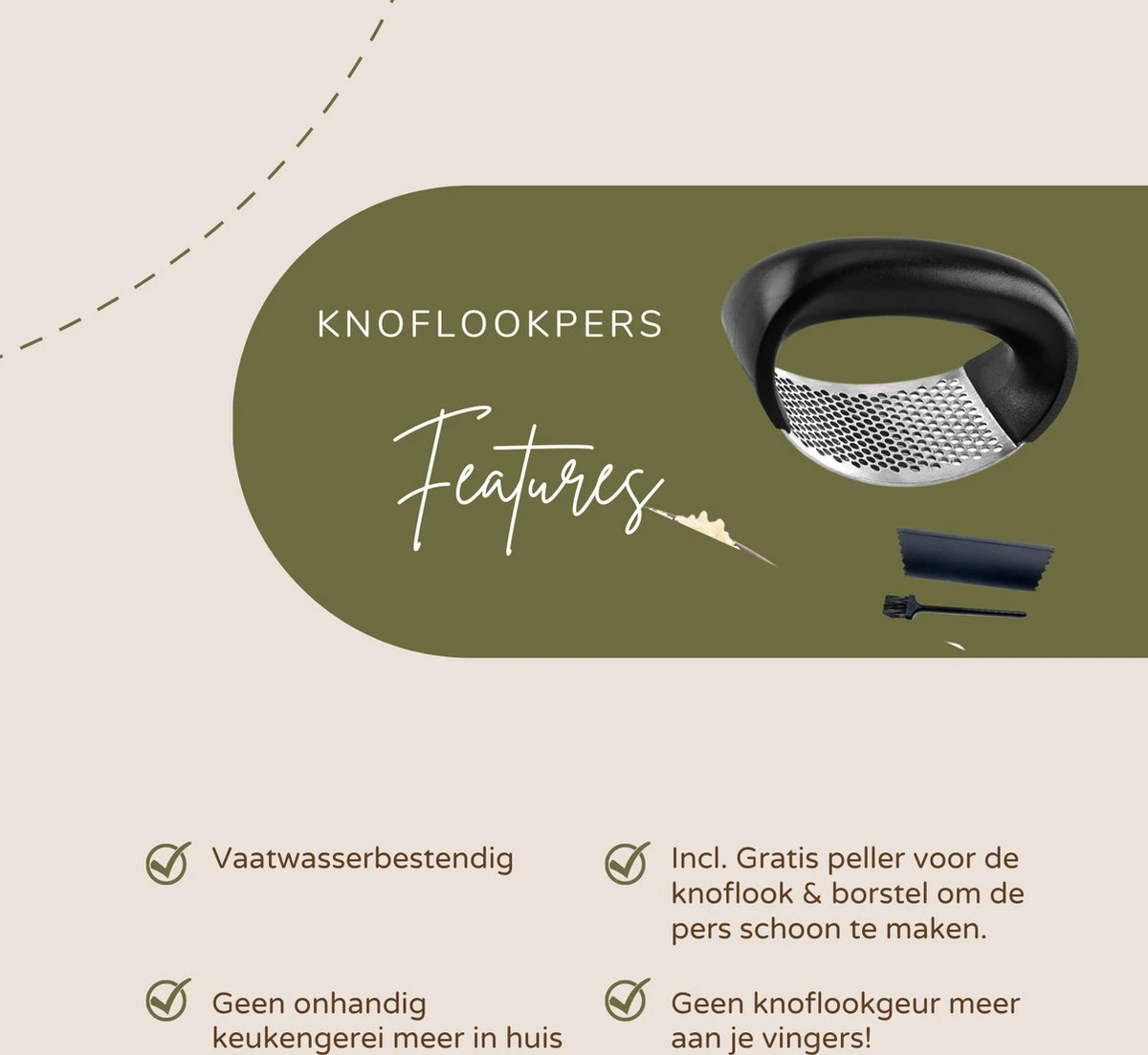 Merkloos Knoflook & Gemberpers Set - Knoflookpers - Met Gratis Borstel & Siliconen Peller - Zwart/Zilver - Vaatwasbestending - RVS Materiaal - Afbeelding 2