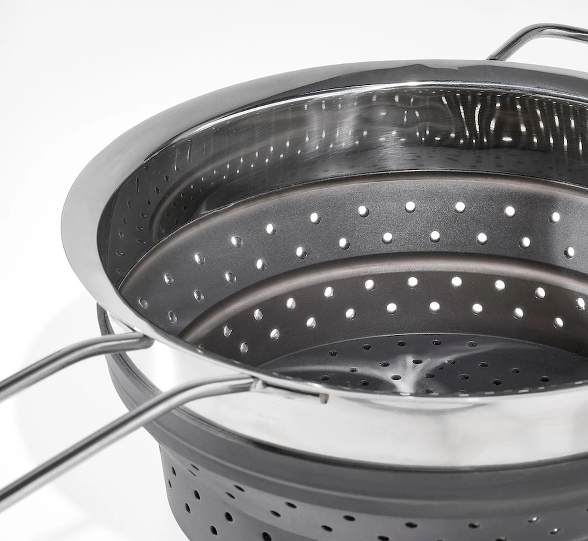 OMID HOME Vergiet - Vouwbaar - Inklapbaar - Grijs / RVS / En Te Gebruiken Als Stoominzet / Pastakoker Met Vergiet / Stoom Vergiet - Afbeelding 2