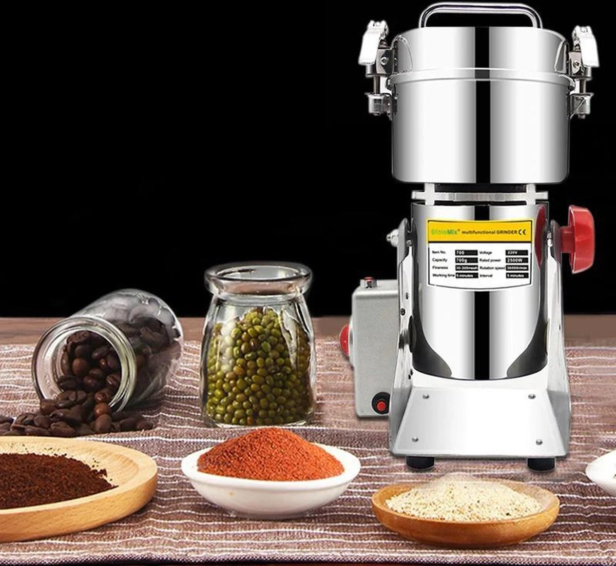 Professionele Graanmolen Elektrisch 700 Gram - Kruiden Maler - Sprice Grinder - Kruidenmolen - RVS - 2500W - Afbeelding 6