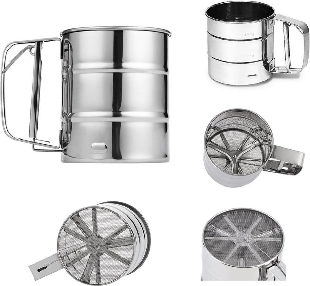 Professionele RVS Meelzeef - Bloemzeef - Poedersuikerzeef - Suikerzeef - Bakgerei - Stooier - Keuken Tafel -Roestvrij Staal - Draai Meel Zeef - Bloem Zeef - Poedersuiker Zeef - - Afbeelding 7