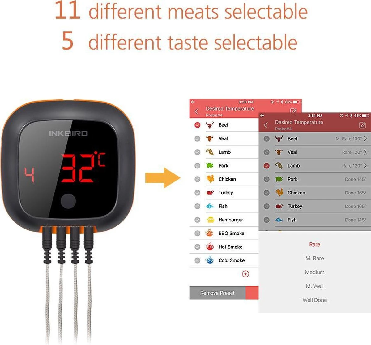 Inkbird IBT-4XS Bluetooth Thermometer - Keukenthermometer - Oplaadbare Accu - Afbeelding 7