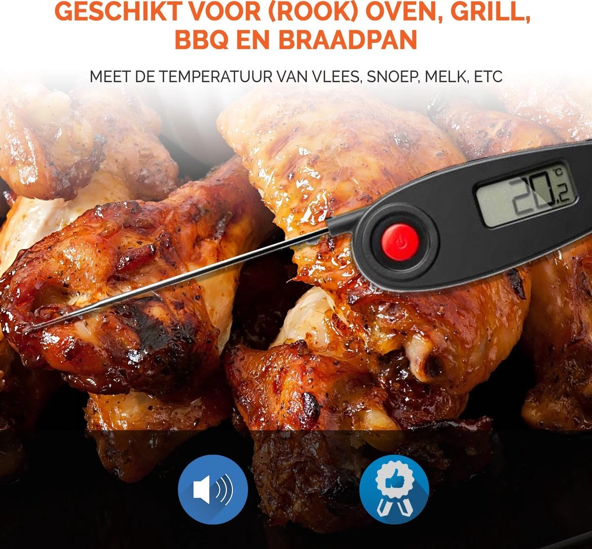 Mancor Vleesthermometer BBQ Thermometer Digitaal Keukenthermometer Accessoires Voedselthermometer - Inklapbaar - Afbeelding 4
