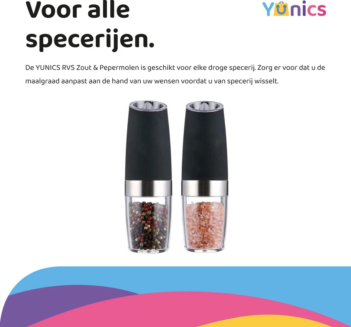 YUNICS® Elektrische Peper En Zoutmolen Set - Restaurant Kwaliteit - Pepermolen & Zoutmolen - Grofheid Verstelbaar - Set Van 2 Stuks - Afbeelding 2