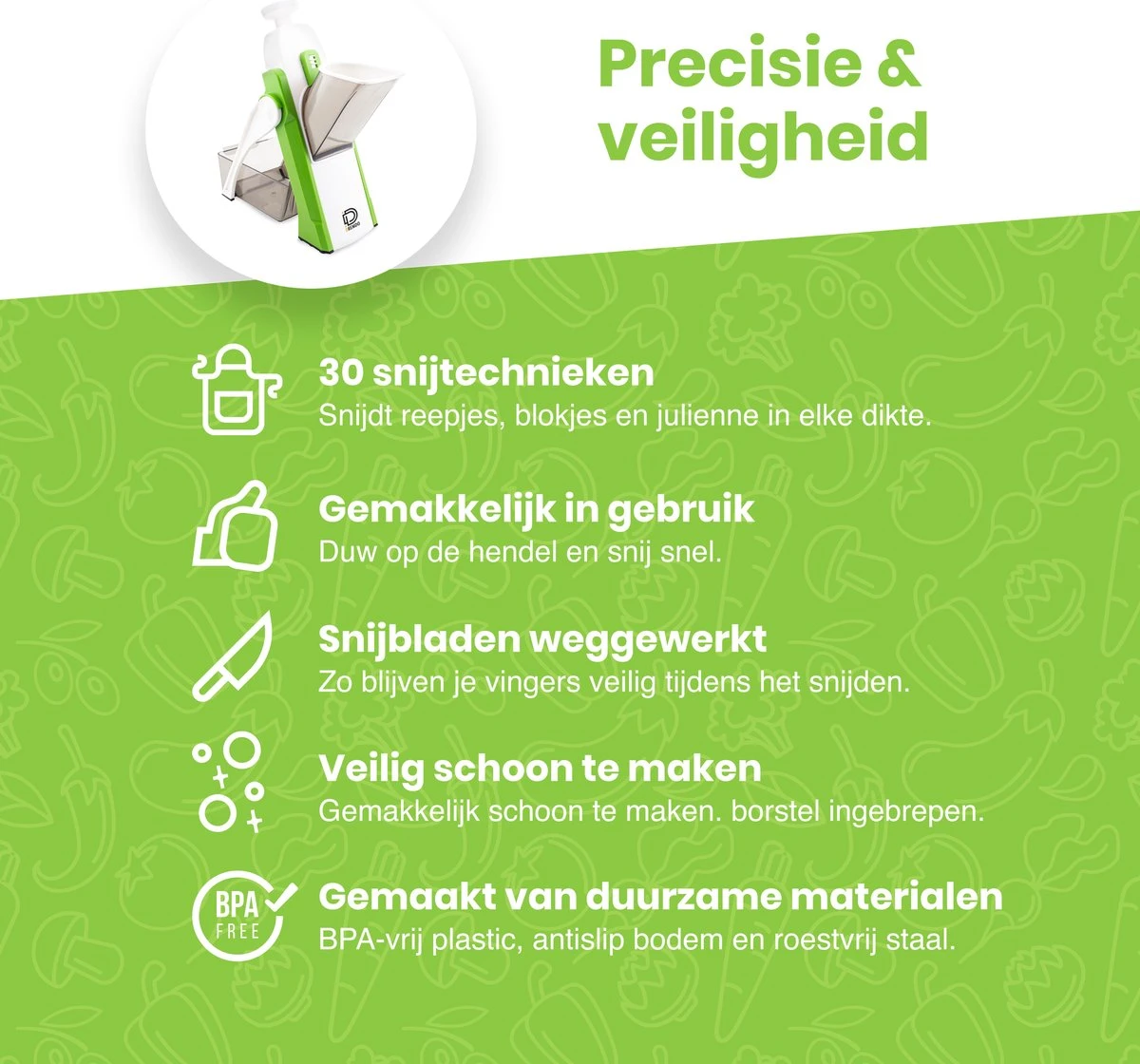 Dremdo Mandoline Groentesnijder – Keukensnijder – Handmatig – Schijfjes/Blokjes/Reepjes/Julliene - BPA-vrij - Afbeelding 4