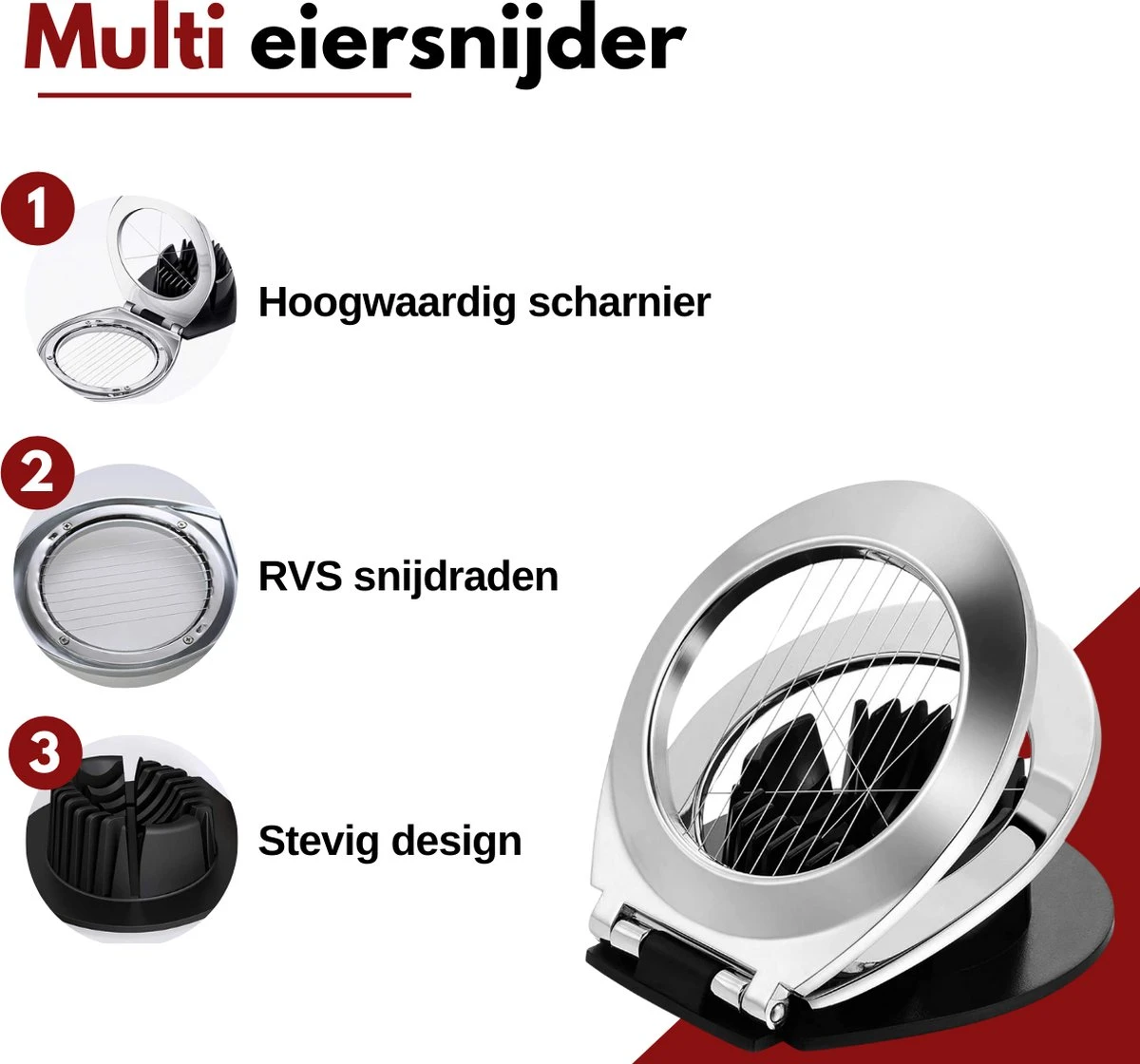 VAIVE Eiersnijder Vaatwasserbestendig - RVS - Champignonsnijder - Keukengerei - Afbeelding 5