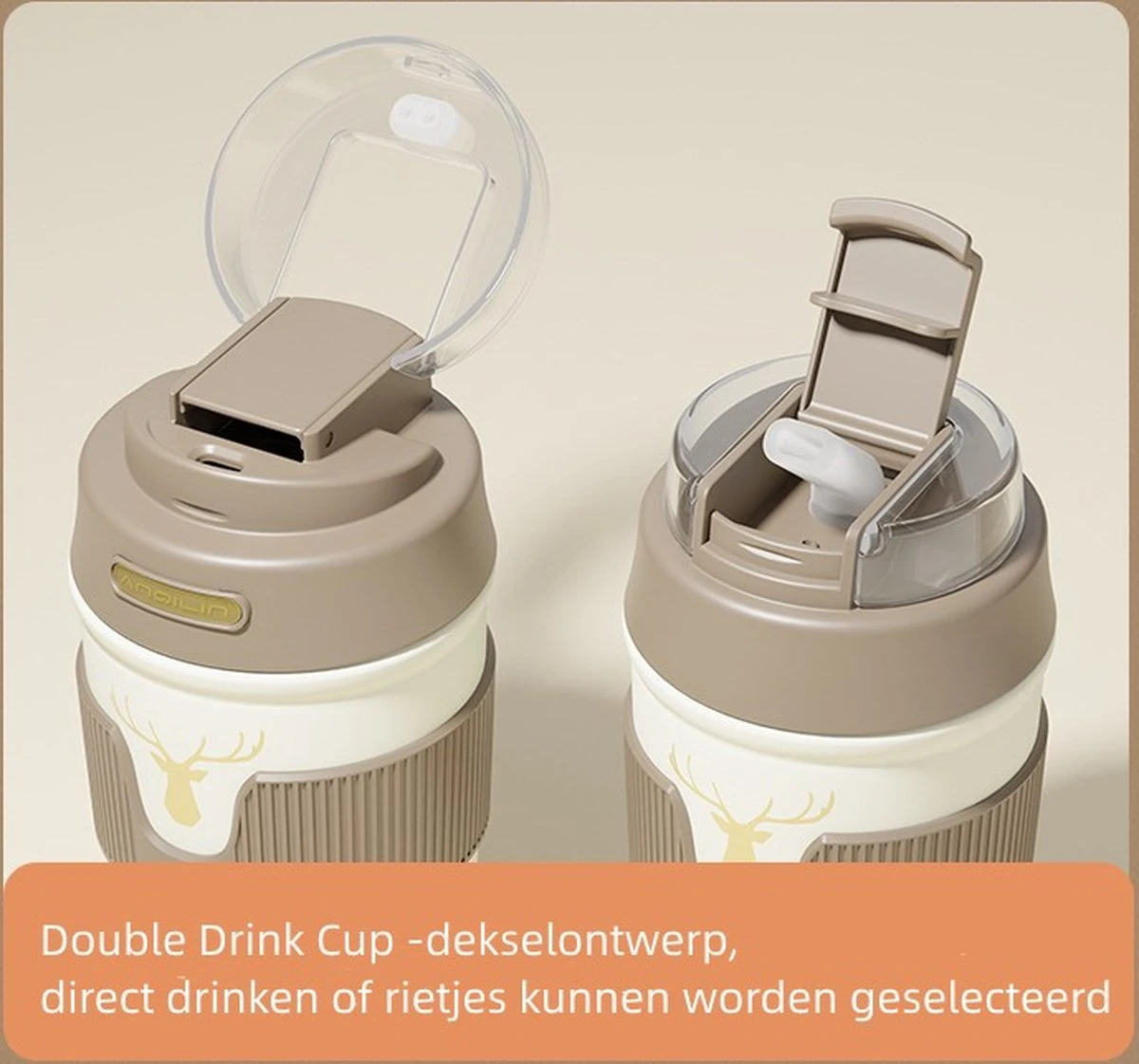 Floraweg Cup - Drinkbeker To GO- Lekvrij Dubbelwandig ,RVS 316, Thermosbeker Koffiebeker- Koffie En Thee - 400ml Waarschuw En Koud Drankje- Grijs - Afbeelding 5