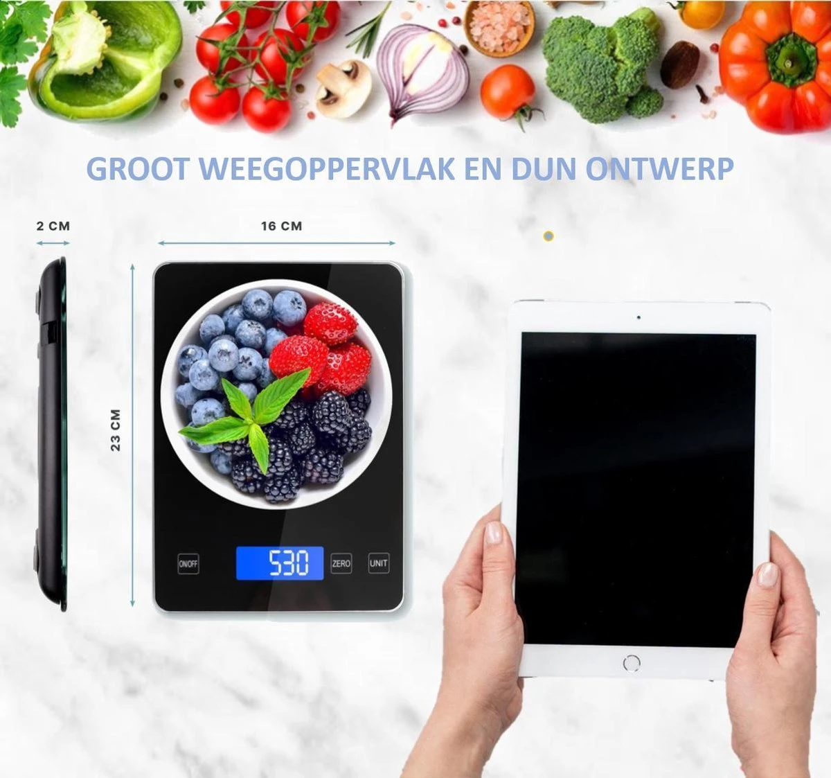 Hermanos® Digitale Precisie Keukenweegschaal - Weegschaal Keuken - 1 Gr Tot 15 Kg - Tarra Functie - Bluetooth Met Voedingsapp - Incl. Batterijen - Zwart - Afbeelding 9