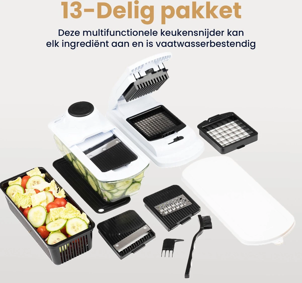 Groentesnijder 13 Delig Mandoline - Slicer Dicer Frietsnijder - Mandoline Keukensnijder Uiensnijder Met Ovenschaal - Kitchen Royal® - Afbeelding 8
