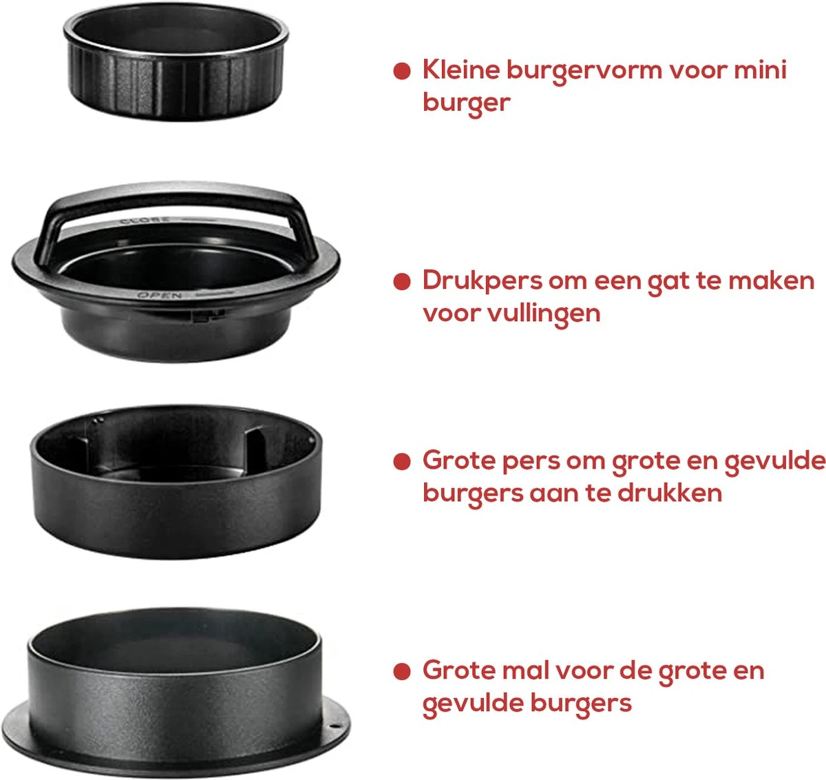 NP Goods - Hamburgerpers 3 In 1 Inclusief 100 Vellen Wax Papier - Hamburger Pers - Burger Press - BBQ Accessoires - Hamburgermaker - Kookgerei - Afbeelding 3