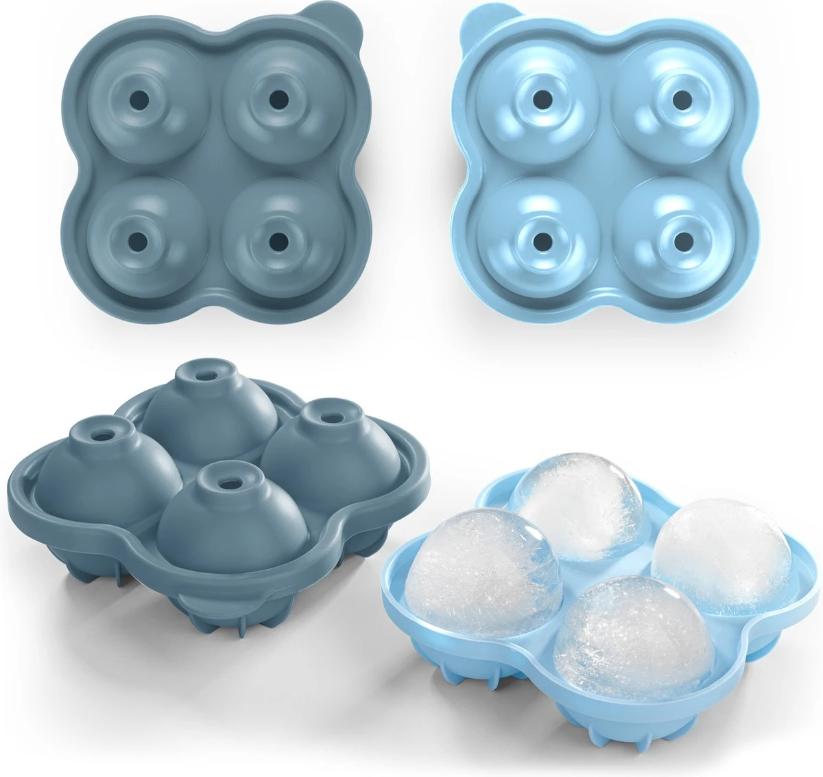 Blumtal Bollen IJsblokjesvorm - 2 X 4 IJsblokjes - Hoogwaardig Siliconen - 8 Stuks - 5 Cm - Grijs - Blauw / Lichtblauw