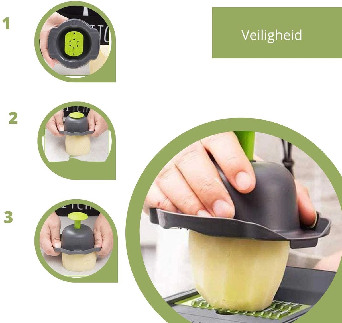 Bymouna - Groentesnijder - Uiensnijder - Spiraalsnijder - Frietsnijder - Rasp - Instelbaar - Kunststof - BPA Vrij - Mandoline Keukensnijder - Alles Snijder - Chopper - Multifunctionele Groentesnijder - 14 Delig - Afbeelding 10