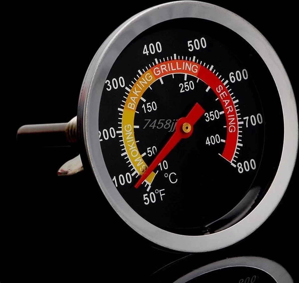 Merkloos Barbecue Thermometer - Temperatuurmeter - Tot 400 Graden - Inbouw - Voor BBQ, Smoker, Kamado, Rookoven, Pizzaoven - RVS - Geschikt Voor O.a. Weber & Houtskoolbarbecues - Afbeelding 4