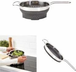 OMID HOME Vergiet - Vouwbaar - Inklapbaar - Grijs / RVS / En Te Gebruiken Als Stoominzet / Pastakoker Met Vergiet / Stoom Vergiet