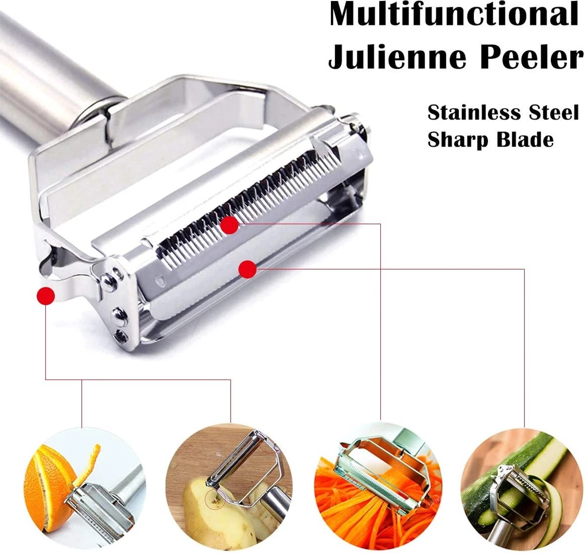 House Of Husk Dubbelzijdig Dunschiller - Julienne - Groenteschiller - Fruitsnijder - Afbeelding 6