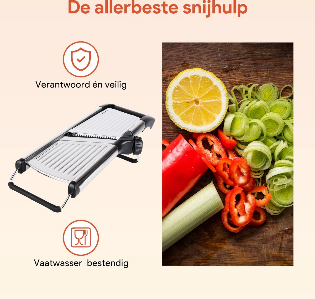 Chef’s Palace Multifunctionele Groentesnijder - Keukenmandoline - Mandoline Slicer - Keukensnijder - Uiensnijder & Frietsnijder - RVS - Afbeelding 6